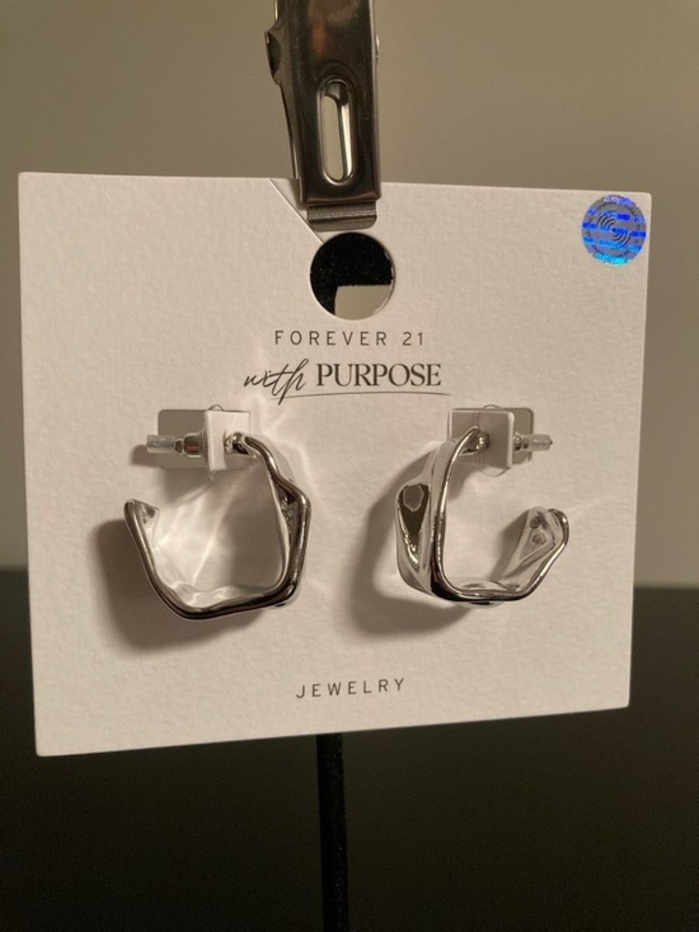 Forever 21 Shiny Silver Sculpted Mini Hoop Earrings